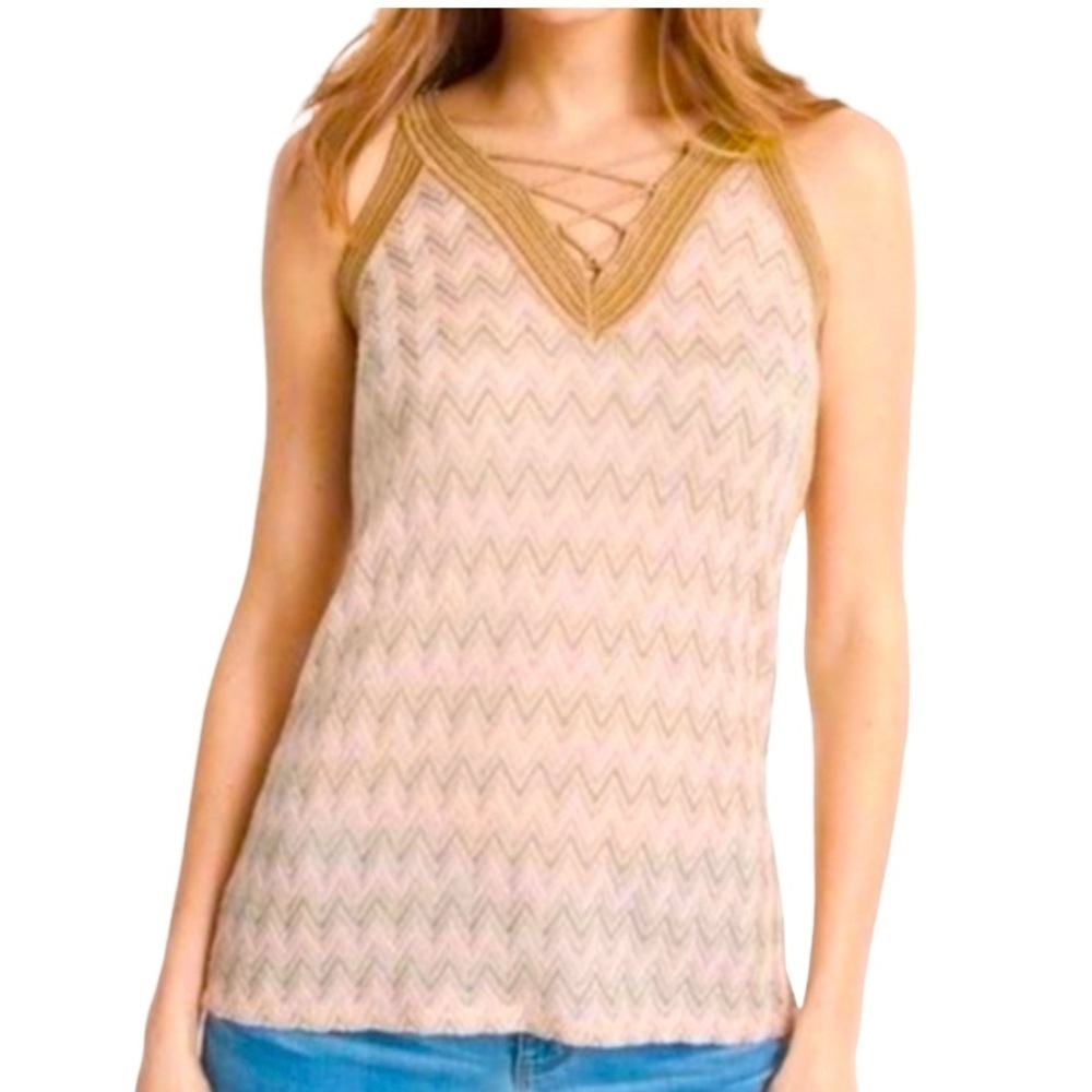 White House Black Market Beige Chevron Blouse